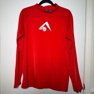 Kanu Surf Bright Red Long-Sleeve Rash Guard with White Logo Mens XL